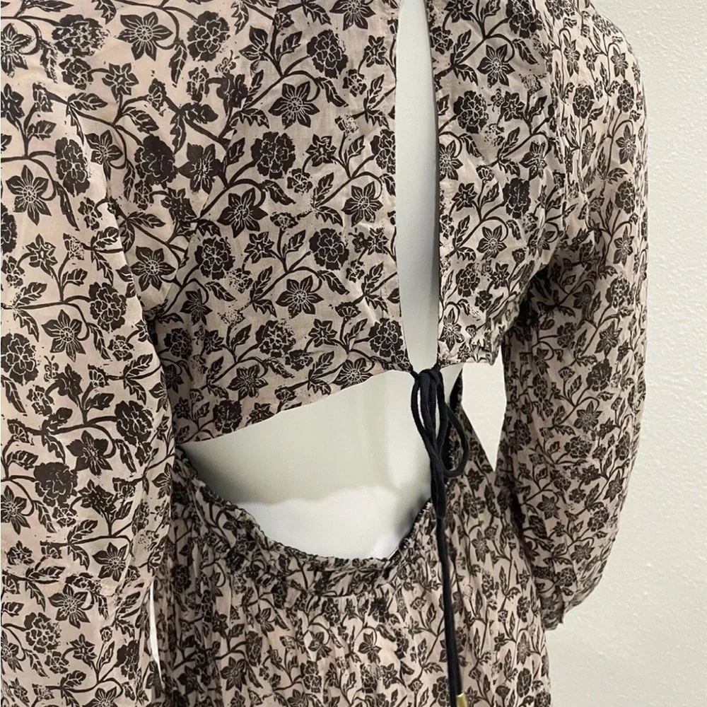 Free People Soulmate Balloon Leg Jumpsuit Long Sleeve Boho Neutral Floral  Sz M